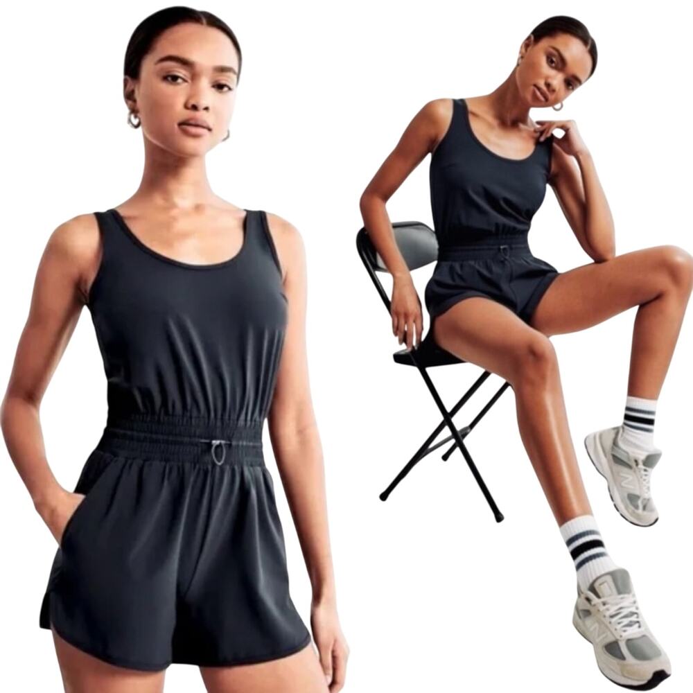 Abercrombie & Fitch Traveler Romper Athletic Cinched Waist Black Womens Small